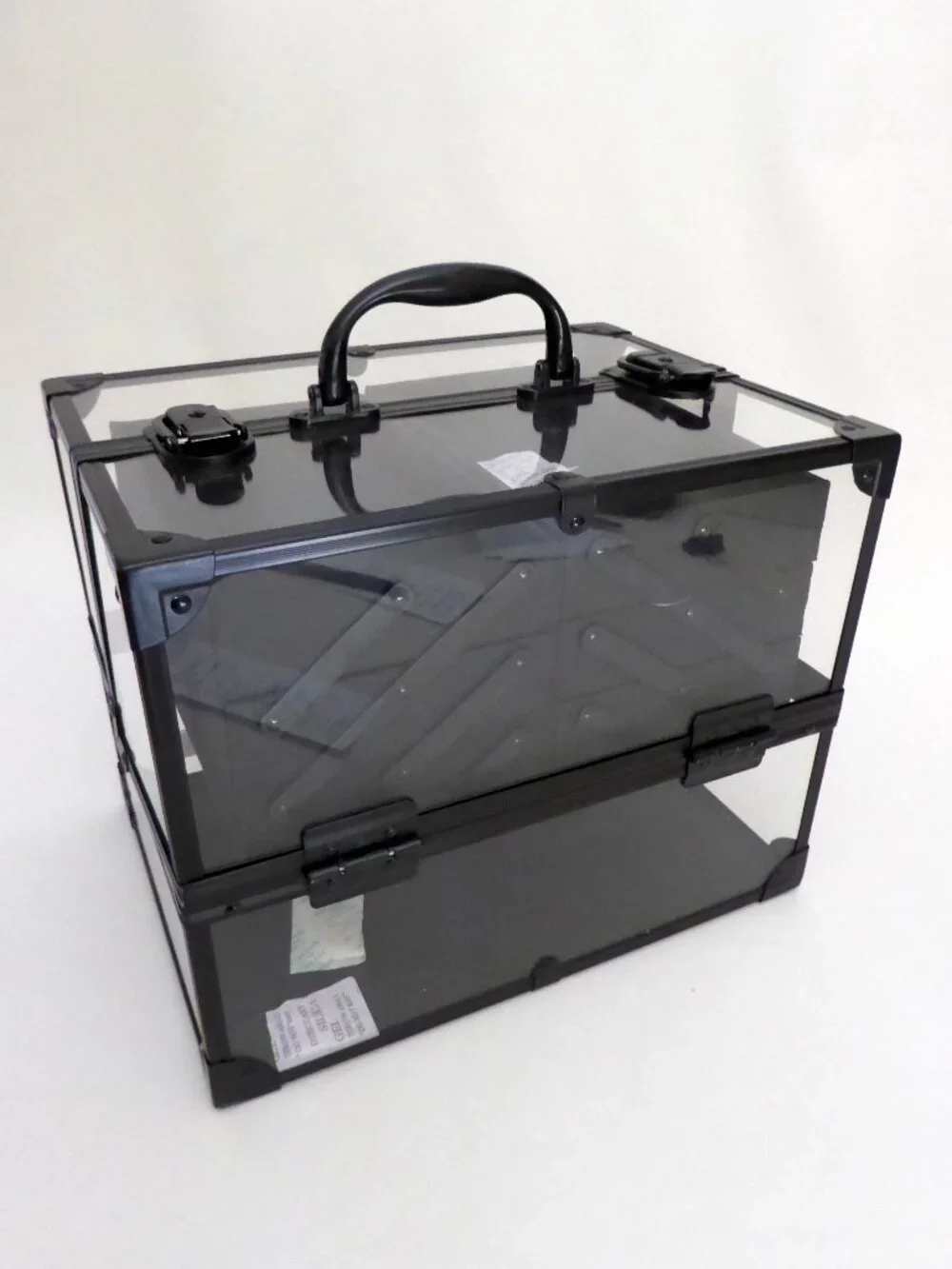 NEW CABOODLES NEAT FREAK LARGE ACRYLIC BLACK METAL CASE MAKEUP ORGANIZER 6 TRAYS